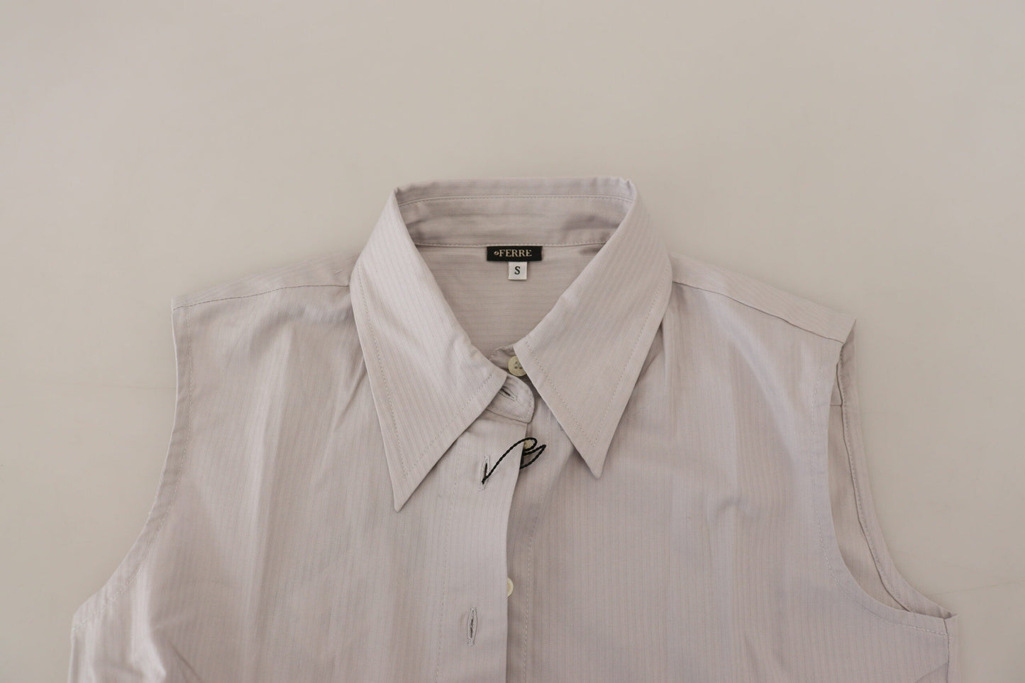 Ferre Light Gray Stripes Cotton Sleeveless Collared Top