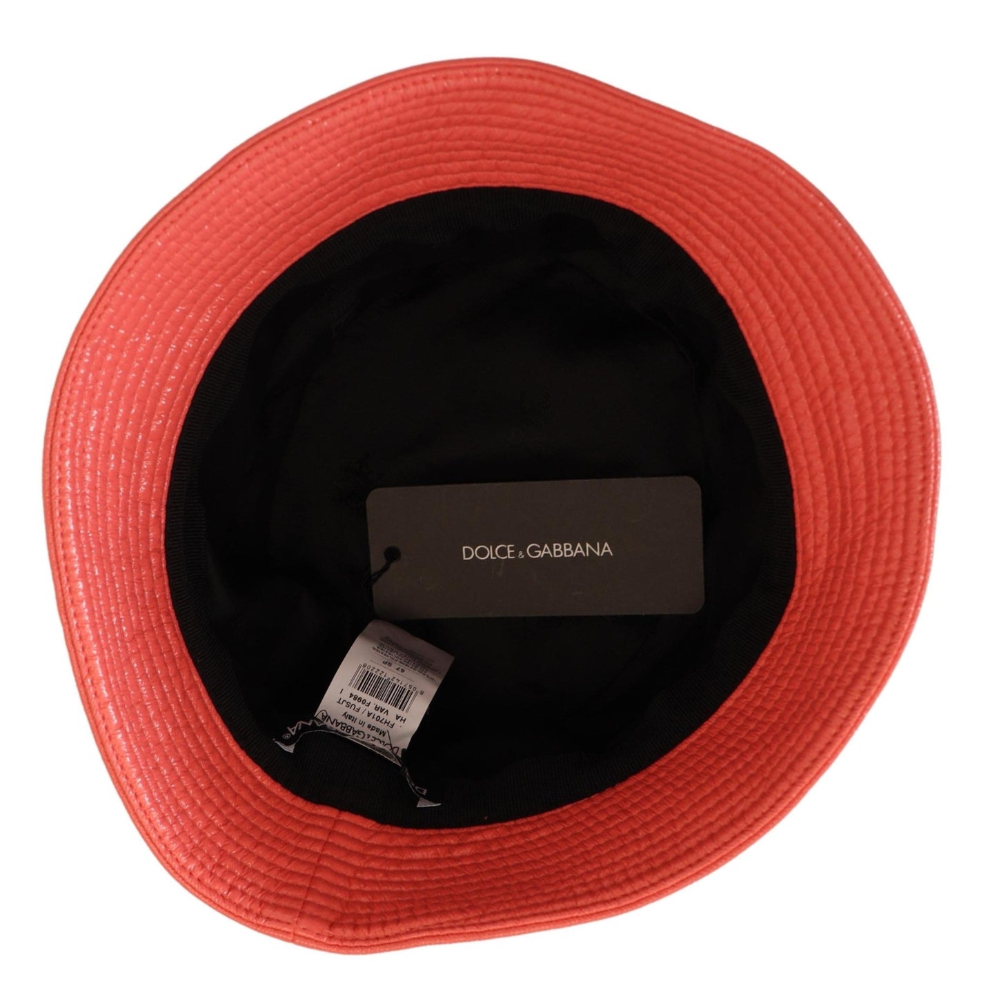 Dolce & Gabbana Peach Quilted Faux Leather Women Bucket Cap Hat