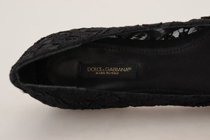 Dolce & Gabbana Black Taormina Lace Crystals Flats Shoes