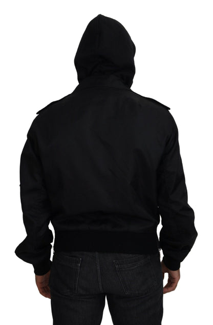 Dolce & Gabbana Black Nylon Hooded Full Zip Men Coat Jacket