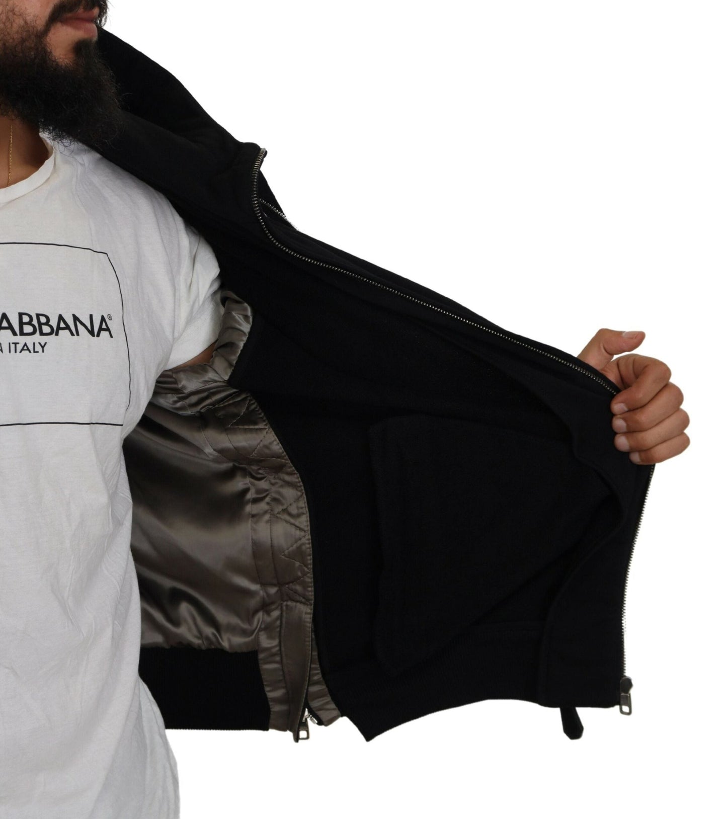 Dolce & Gabbana Black Nylon Hooded Full Zip Men Coat Jacket