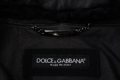 Dolce & Gabbana Black Lamb Leather Collared Men Coat Jacket