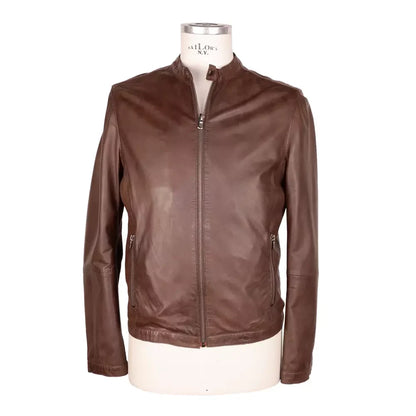 Emilio Romanelli Brown Leather Men Jacket