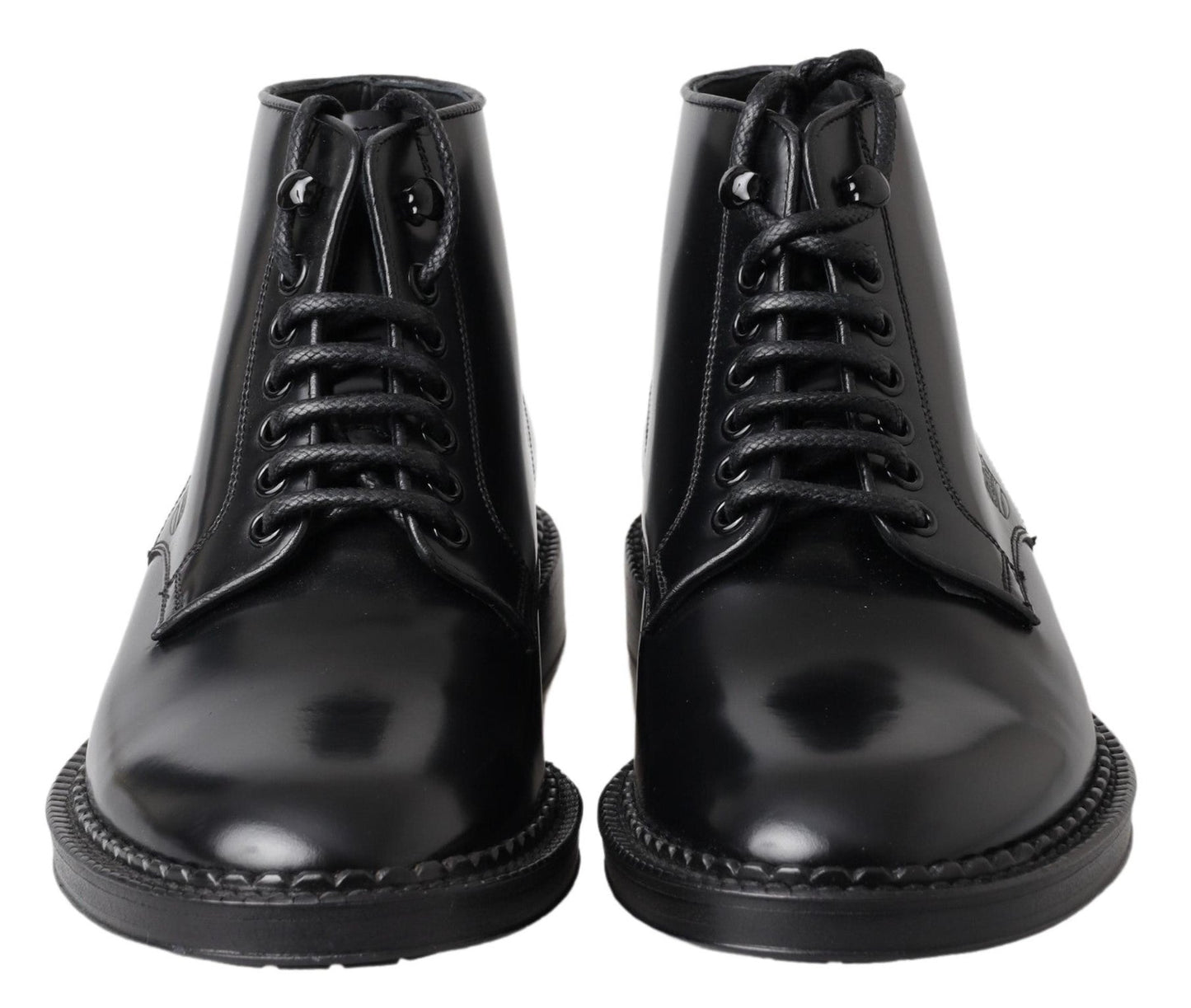 Dolce & Gabbana Black Leather Men Short Boots Lace Up Shoes