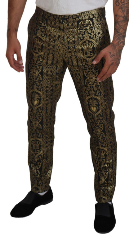 Dolce & Gabbana Black Gold Jacquard Dress Trouser Pants