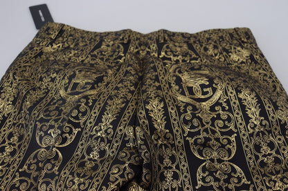 Dolce & Gabbana Black Gold Jacquard Dress Trouser Pants
