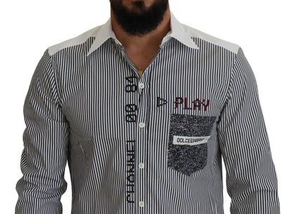 Dolce & Gabbana Gray White Striped Slim Fit Shirt
