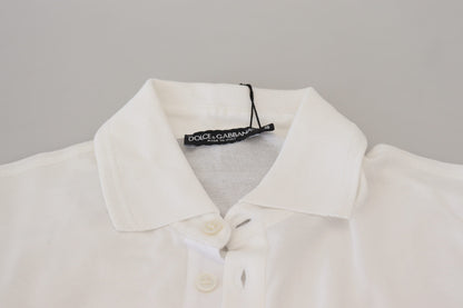 Dolce & Gabbana White Cotton Logo Short Sleeve Polo T-shirt