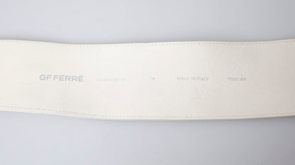 GF Ferre Off White Waxed Cotton Wide Fashion Waistband Belt