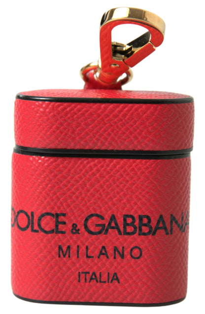 Dolce & Gabbana Red Black Calf Leather Logo Print Strap Airpods Case