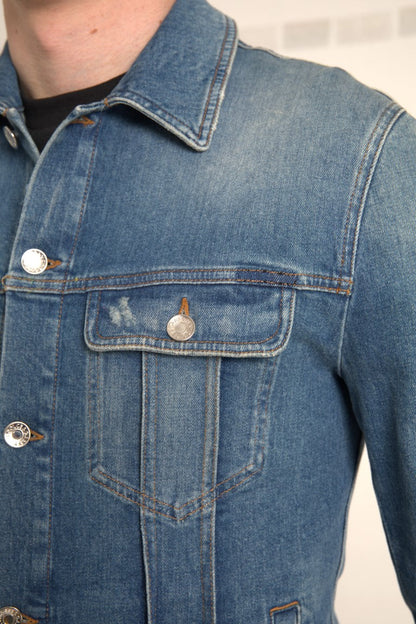 Dolce & Gabbana Blue Washed Cotton Stretch Denim Men Jacket