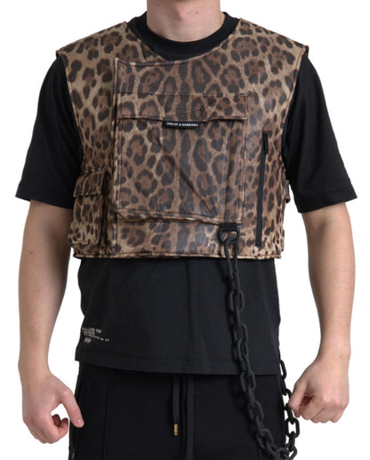 Dolce & Gabbana Brown Leopard Silk Sleeveless Sportswear