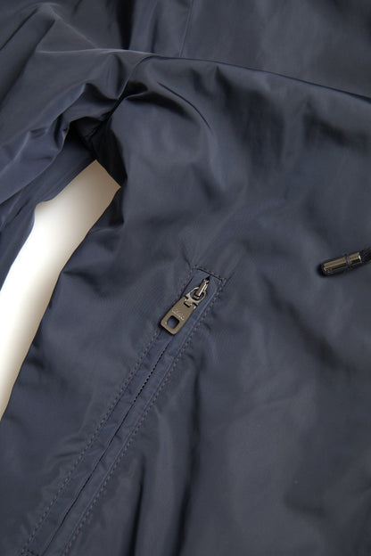 Dolce & Gabbana Blue Hooded Logo Polyester Full Zip Sweater