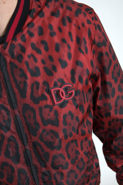 Dolce & Gabbana Red Leopard Bomber Short Coat Jacket