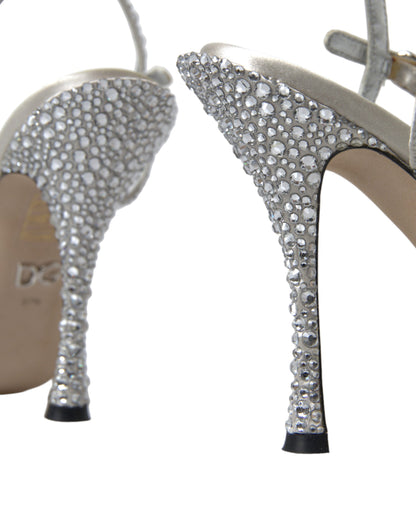 Dolce & Gabbana Silver Crystal Ankle Strap Sandals Shoes