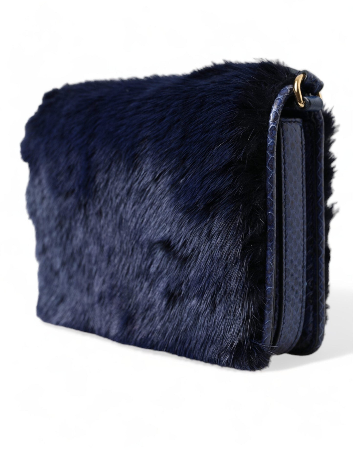 Dolce & Gabbana Dark Blue Fur Ayers Lily Twist Crossbody Shoulder Bag