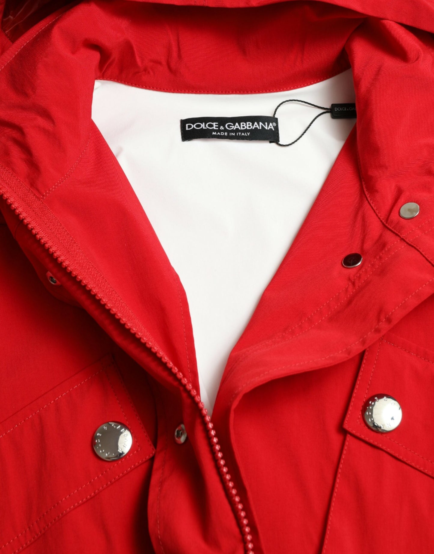 Dolce & Gabbana Red Polyester Hooded Button Rain Coat Jacket