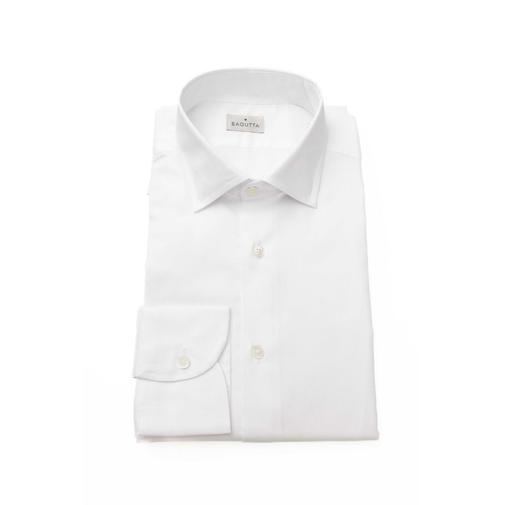 Bagutta White Cotton Men Shirt Slim Fit with French Collar
