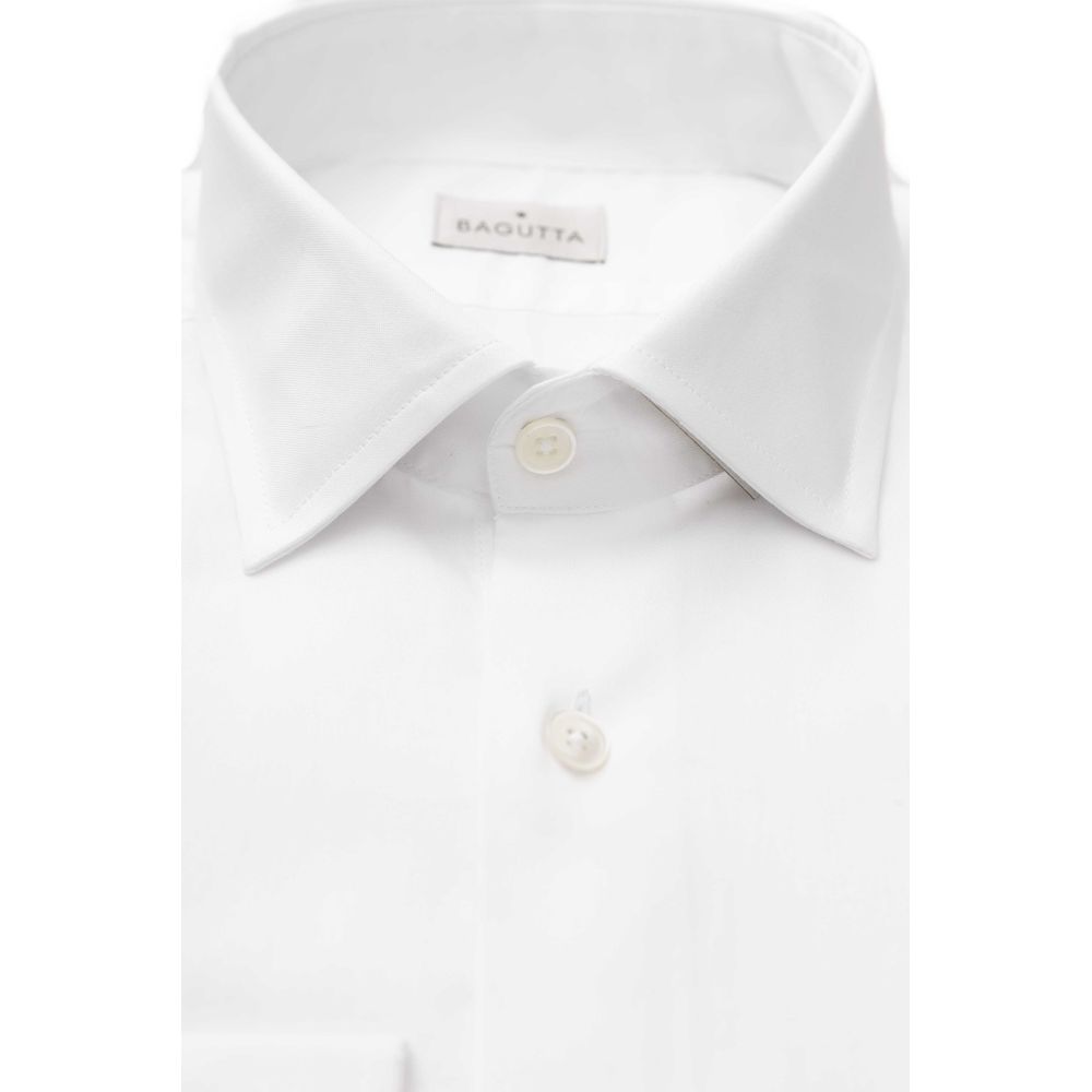 Bagutta White Cotton Men Shirt Slim Fit with French Collar