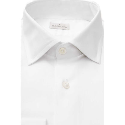 Bagutta White Cotton Men Shirt Slim Fit with French Collar