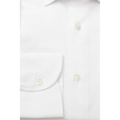 Bagutta White Cotton Men Shirt Slim Fit with French Collar
