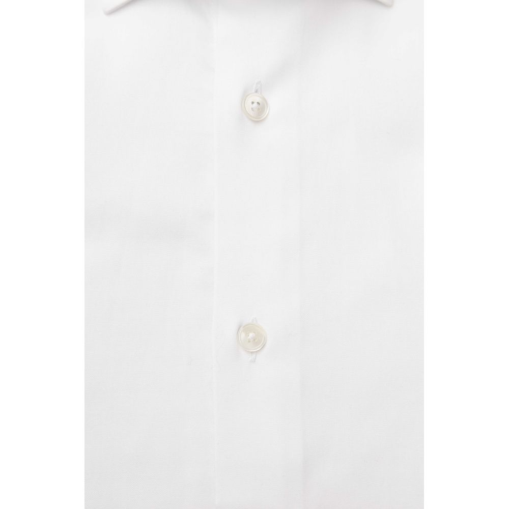 Bagutta White Cotton Men Shirt Slim Fit with French Collar