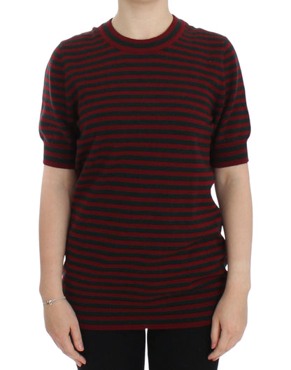 Dolce & Gabbana Red Gray Cashmere Short Sleeve Sweater