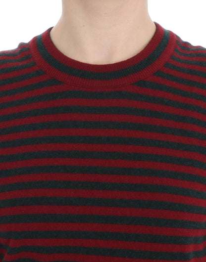 Dolce & Gabbana Red Gray Cashmere Short Sleeve Sweater