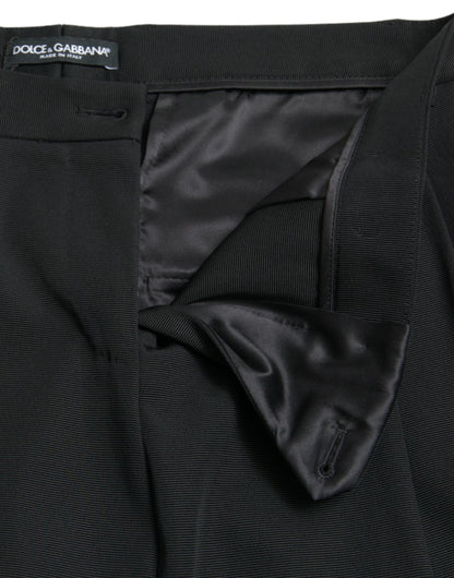 Dolce & Gabbana Black Wool High Waist Cropped Tapered Pants
