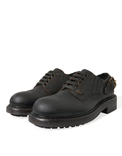 Dolce & Gabbana Brown Leather Lace Up Derby Men Dress Shoes