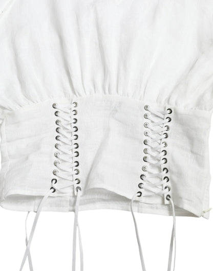 Dolce & Gabbana White Cotton Corset Cropped Long Sleeves Topclothing