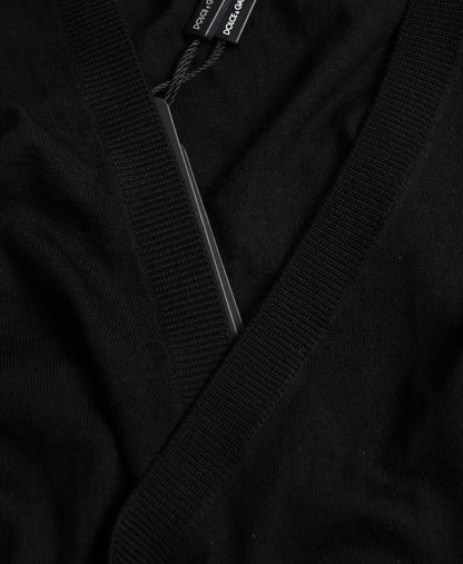 Dolce & Gabbana Black Wool V-neck Crossed Cardigan Sweater