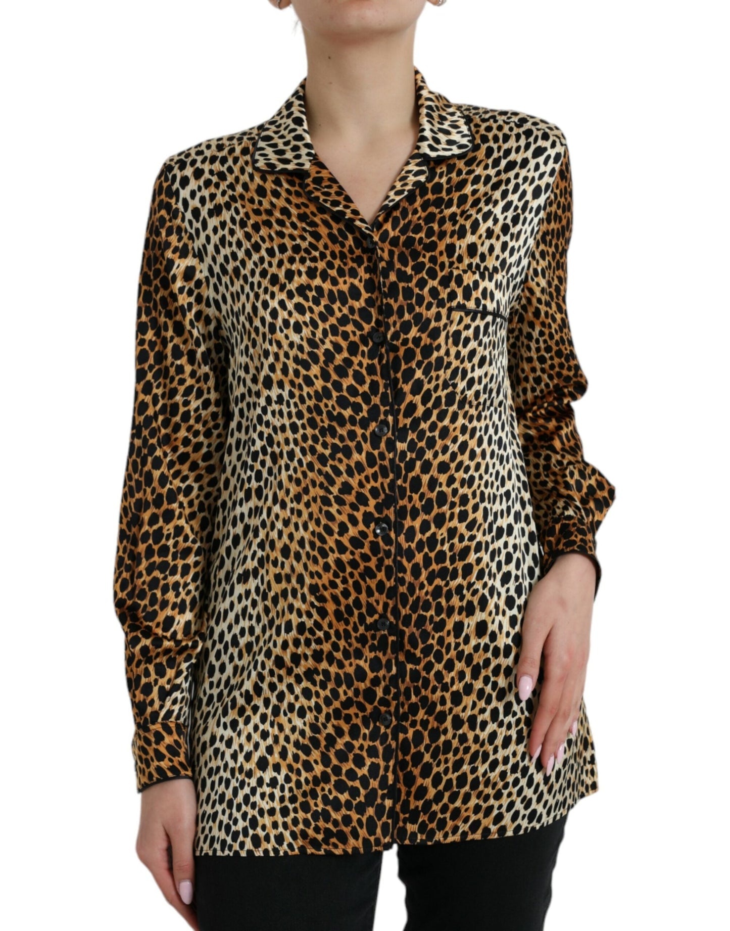 Dolce & Gabbana Brown Leopard Print Long Sleeves Blouse Top
