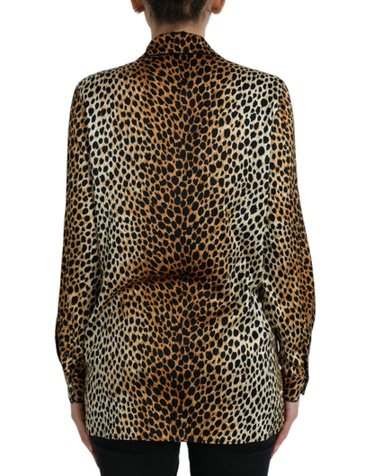 Dolce & Gabbana Brown Leopard Print Long Sleeves Blouse Top