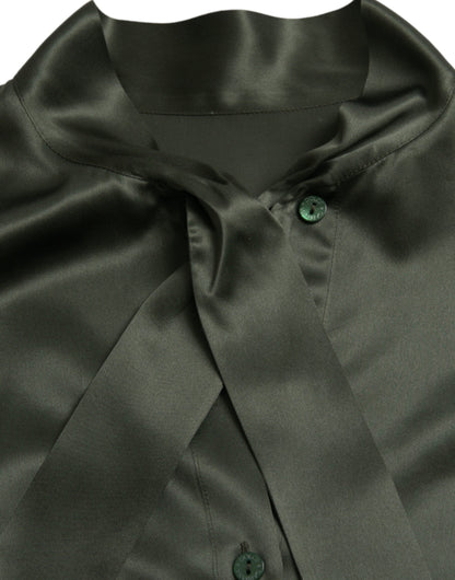 Dolce & Gabbana Gray Long Sleeves Ascot Collar Blouse Top