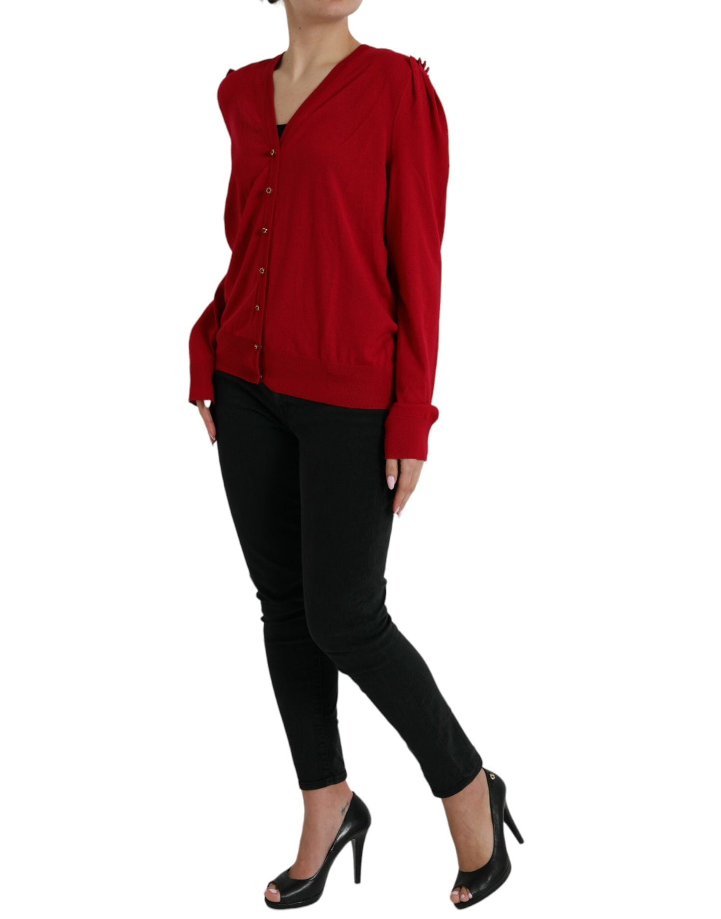 Dolce & Gabbana Red Wool V-neck Buttoned Cardigan Sweater