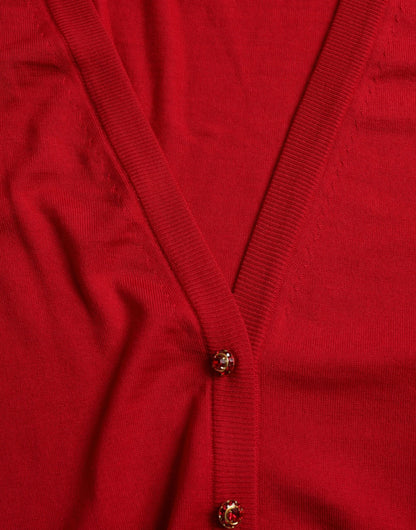 Dolce & Gabbana Red Wool V-neck Buttoned Cardigan Sweater