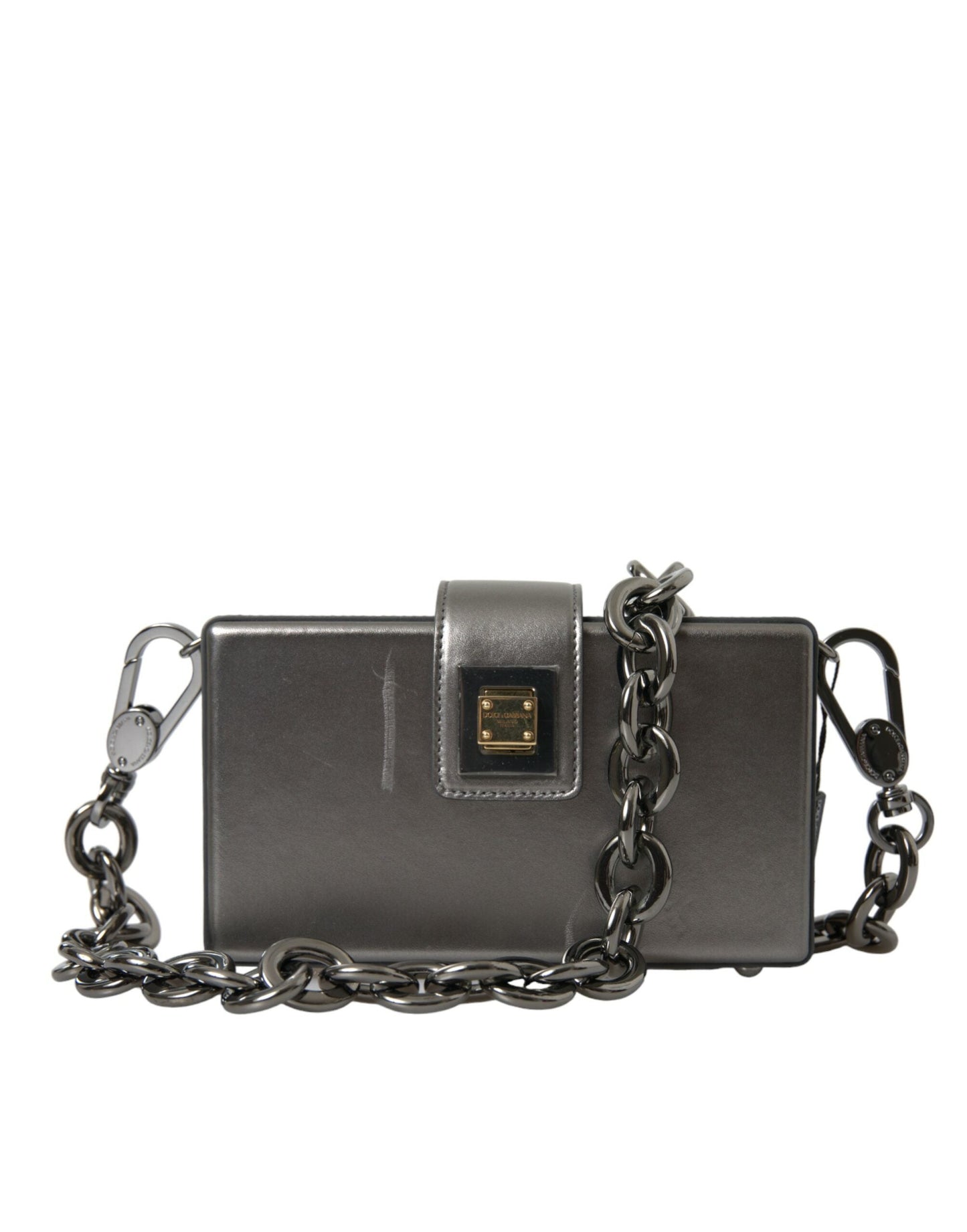 Dolce & Gabbana Metallic Gray Calfskin Leather DG BOX Shoulder Bag