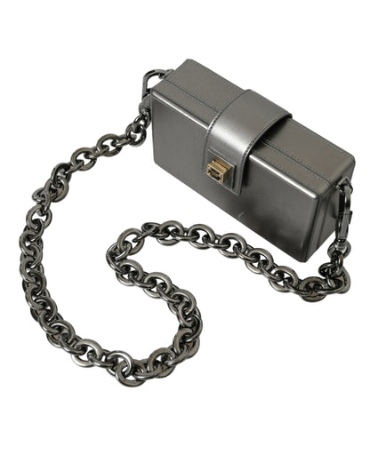 Dolce & Gabbana Metallic Gray Calfskin Leather DG BOX Shoulder Bag