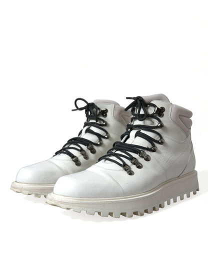 Dolce & Gabbana White Vulcano Trekking Ankle Boots Shoes