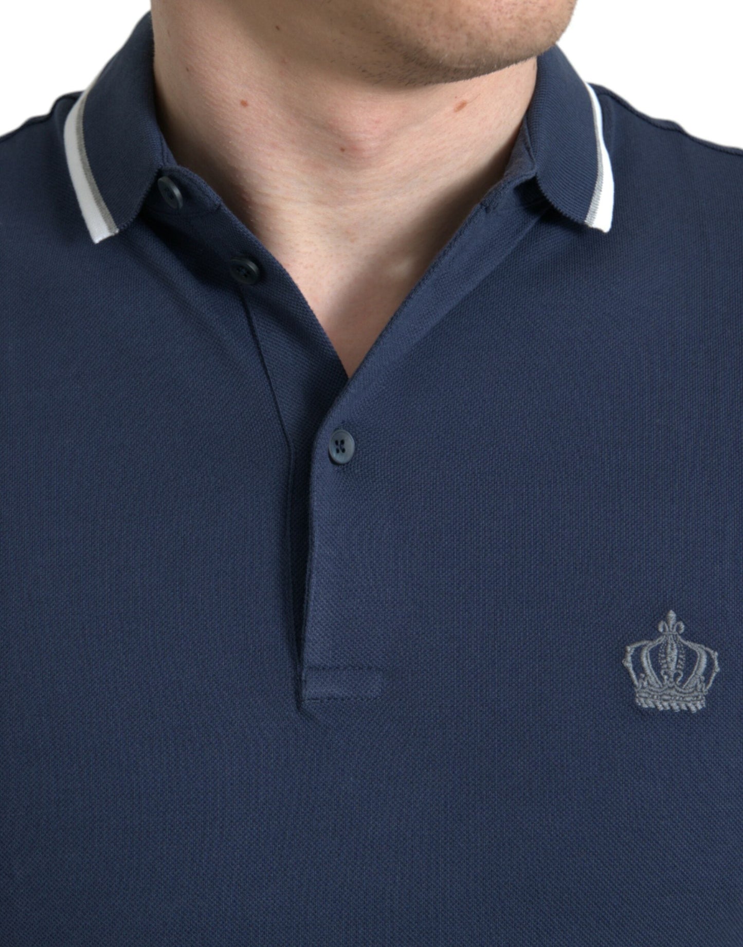 Dolce & Gabbana Blue Crown Patch Cotton Collared Men Polo T-shirt