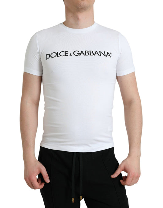 Dolce & Gabbana White Logo Print Cotton Crew Neck T-shirt