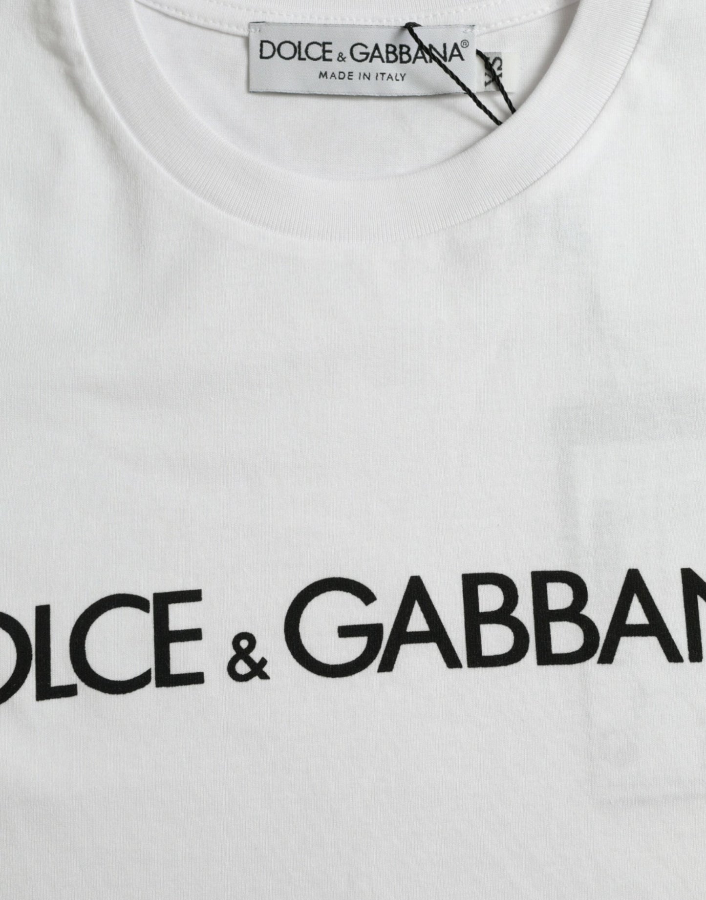 Dolce & Gabbana White Logo Print Cotton Crew Neck T-shirt