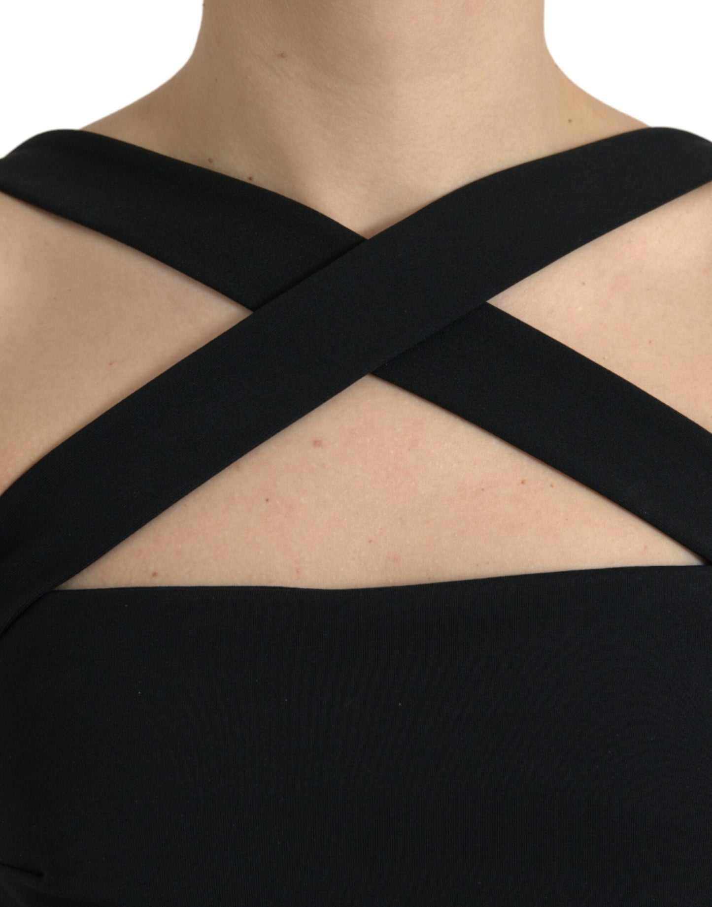 Dolce & Gabbana Black Sheath Halter Sleeveless Midi Dress