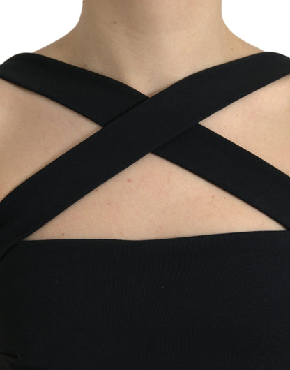 Dolce & Gabbana Black Sheath Halter Sleeveless Midi Dress