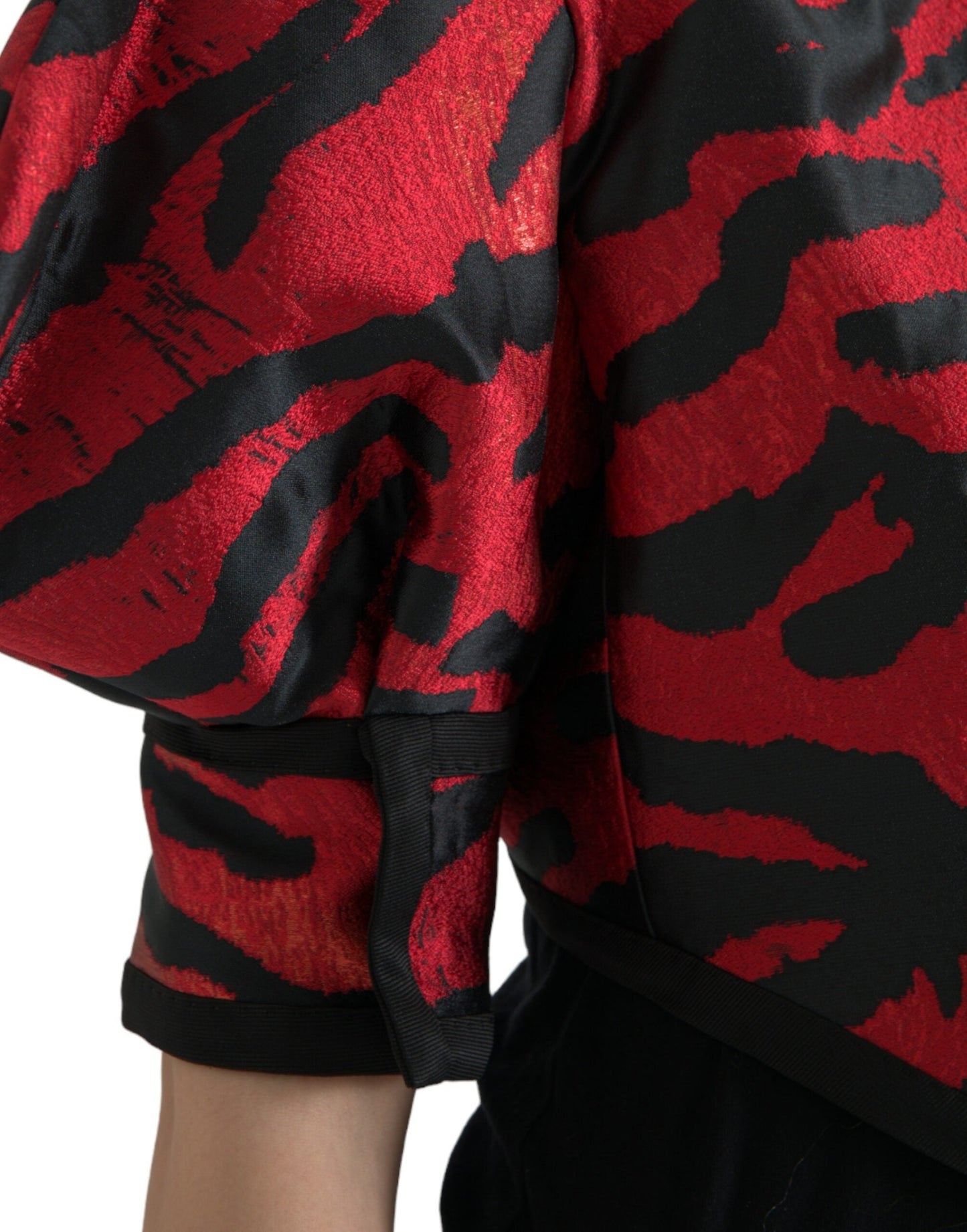 Dolce & Gabbana Black Red Patterned Cropped Coat Jacket