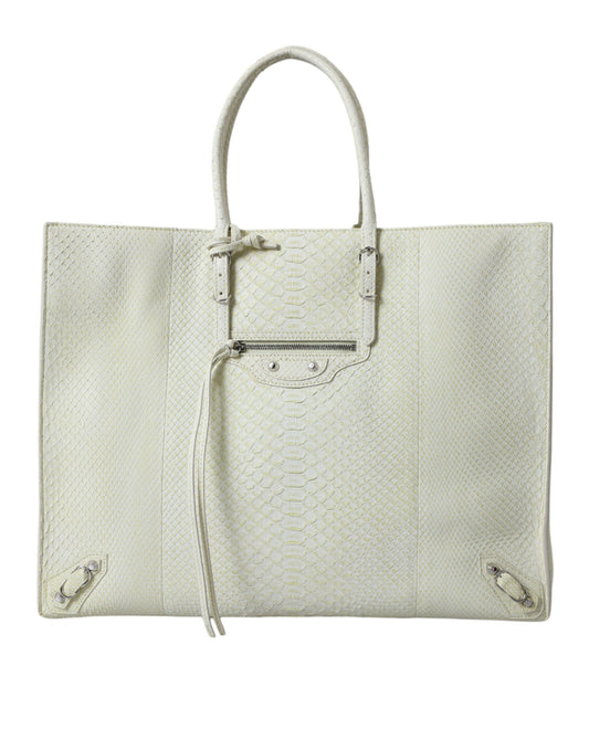 Balenciaga White Yellow Exotic Skin Leather Shopping Tote PAPIER Bag