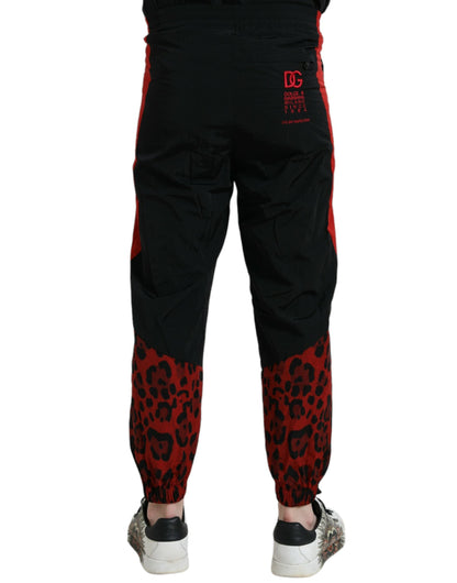 Dolce & Gabbana Black Red Leopard Print Nylon Jogger Pants