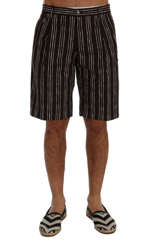 Dolce & Gabbana Bordeaux White Striped Hemp Casual Shorts