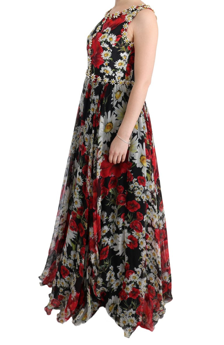 Dolce & Gabbana Multicolor Silk Floral Crystal Long Maxi Dress